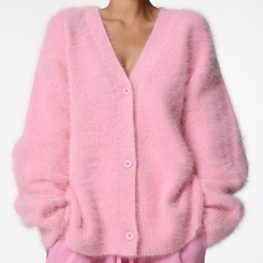 Women's Lazy and Loose Long-Sleeved V-Neck Sweater Cardigan for Autumn and Winter
