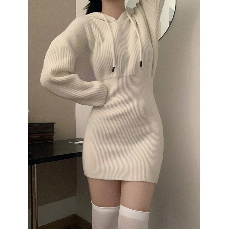 Hooded knit dress for women