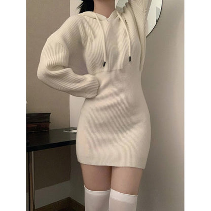 Hooded knit dress for women