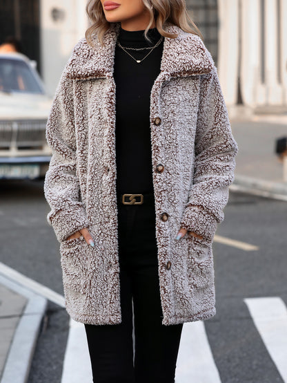 Casual loose-fitting single-breasted mid-length cardigan coat with lapel
