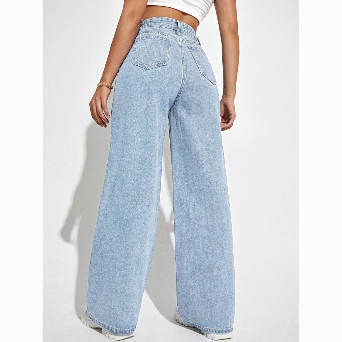 High Waist Straight Slim Denim Long Pants