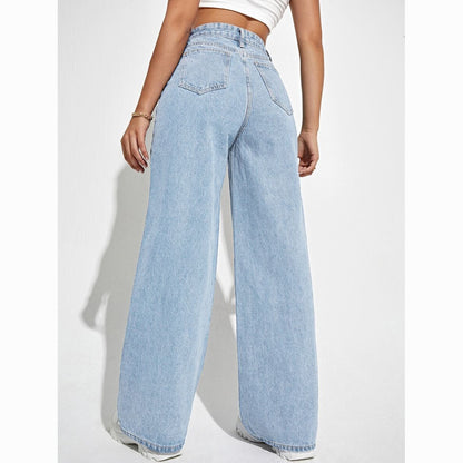 High Waist Straight Slim Denim Long Pants