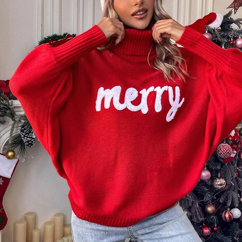Christmas High Neck Knit Sweater For Women