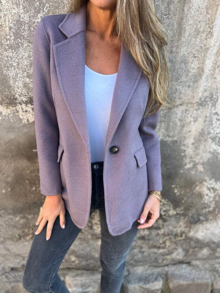 Casual woolen lapel button-down faux pocket suit jacket