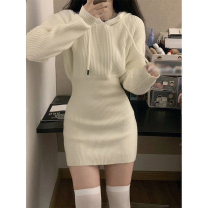 Hooded knit dress for women