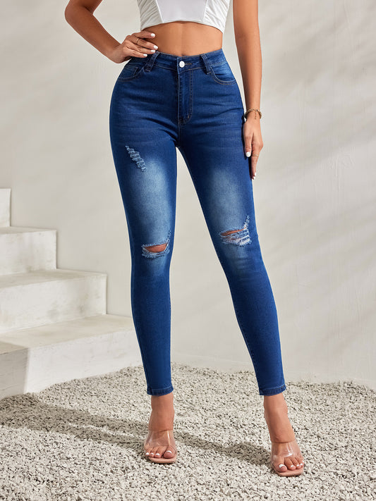 Low Waist Ripped Skinny Denim Jeans