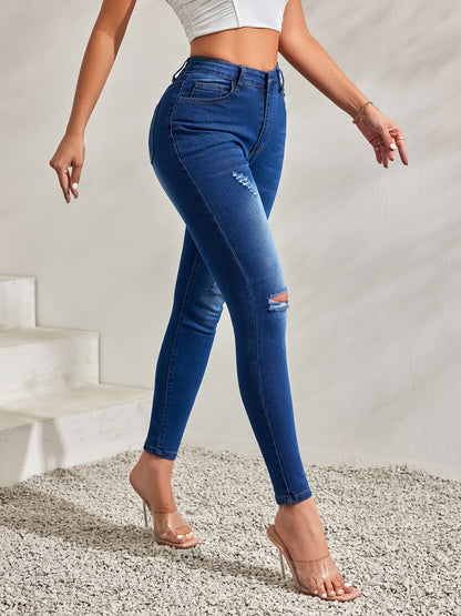 Low Waist Ripped Skinny Denim Jeans