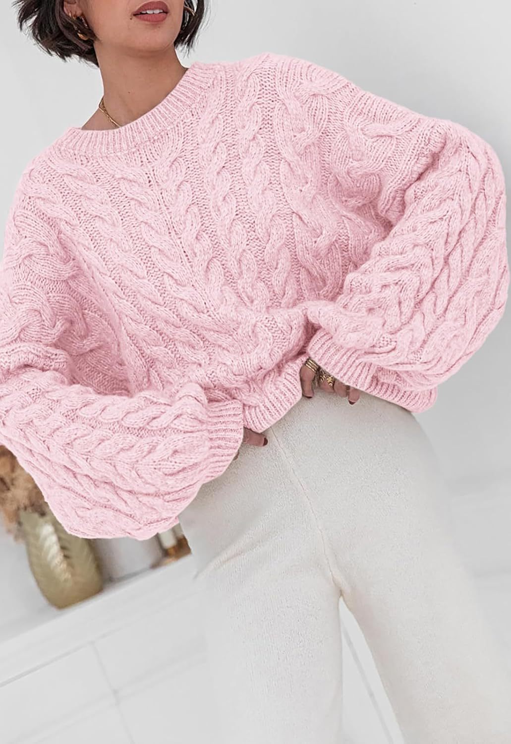 Chunky Cable Knit Loose Pullover Long Sleeve