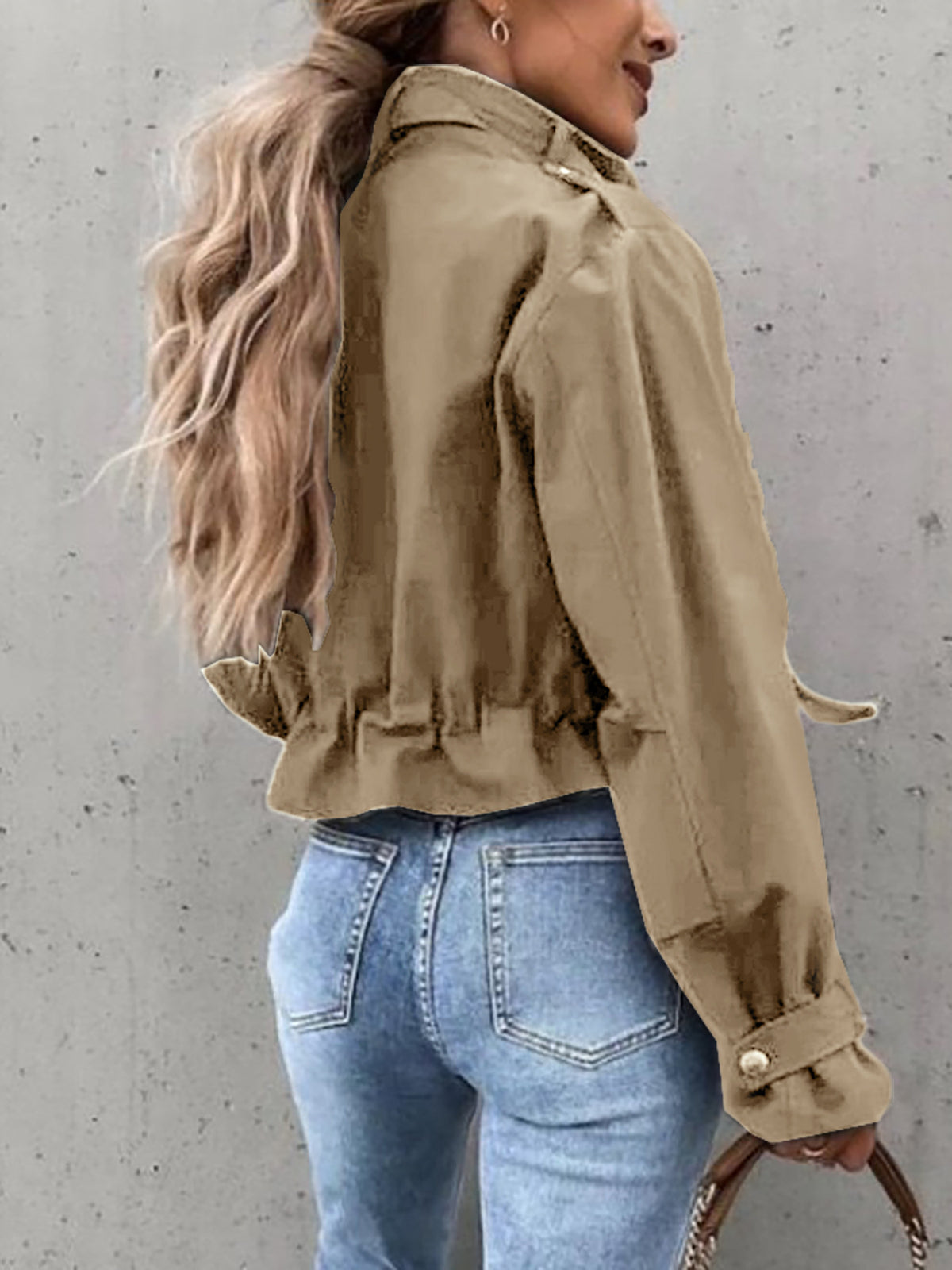 Stylish High-Neck Single-Breasted Zipper Short Casual Long-Sleeved Jacket