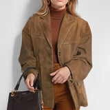 Retro brown loose pocket long-sleeved suit jacket for women