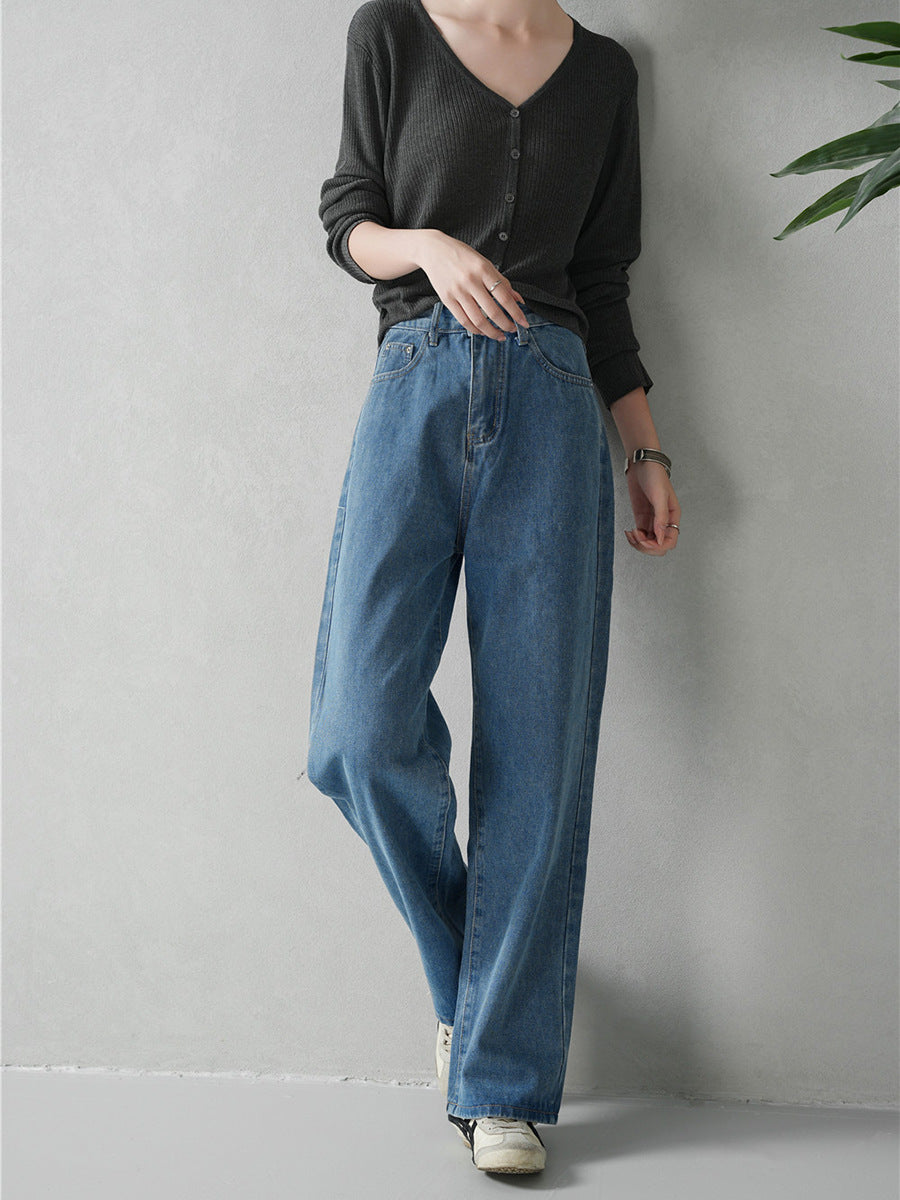 Vintage Blue Straight Denim Casual Pants