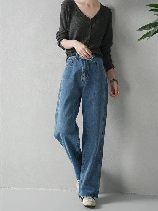 Vintage Blue Straight Denim Casual Pants
