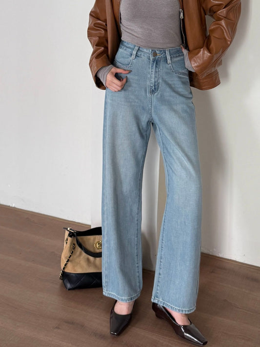 Tencel Blend Straight Leg Denim Long Pants
