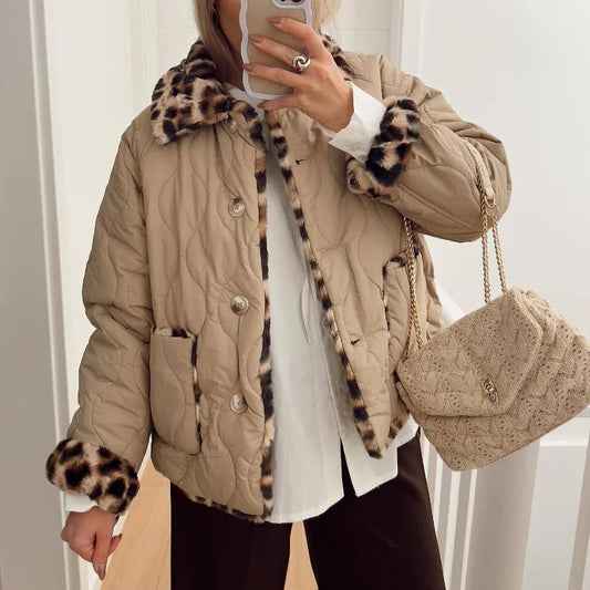 Street style reversible quilted jacket with lapel