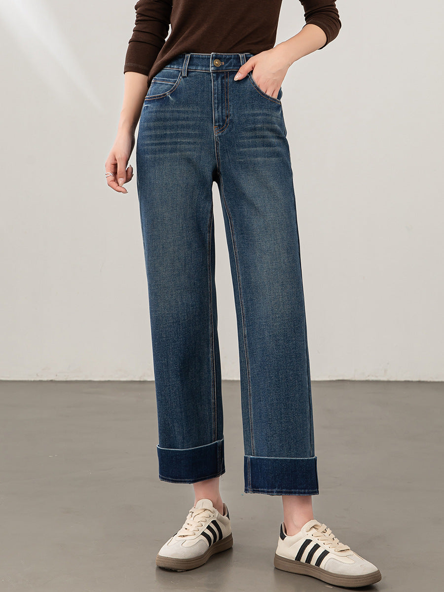 Retro Cropped Wide Leg Denim Pants