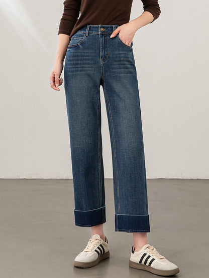 Retro Cropped Wide Leg Denim Pants