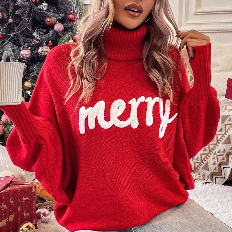Christmas High Neck Knit Sweater For Women