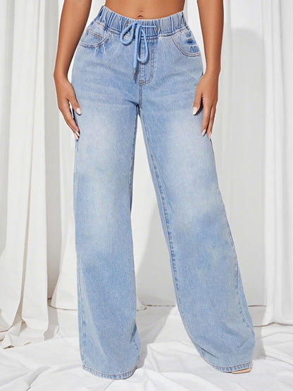 Plus Size High Waist Wide Denim Pants
