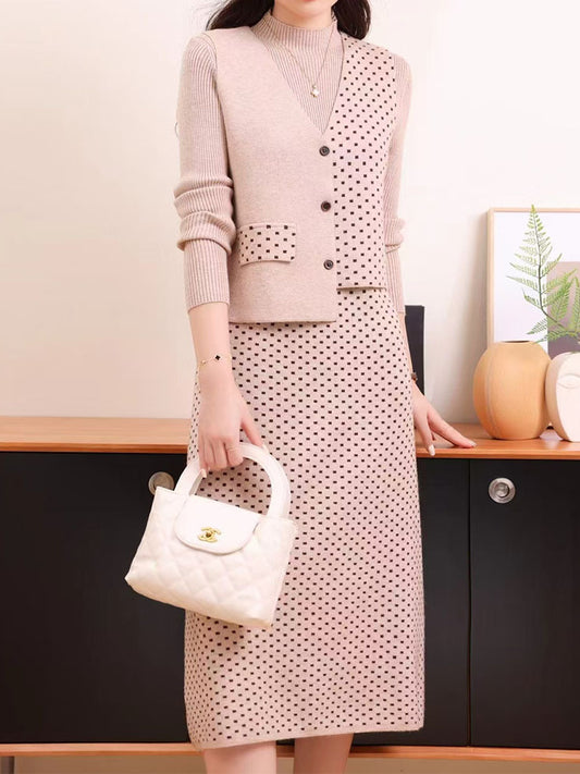 French polka dot vest suit for women