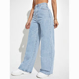 High Waist Straight Slim Denim Long Pants