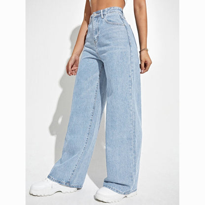 High Waist Straight Slim Denim Long Pants