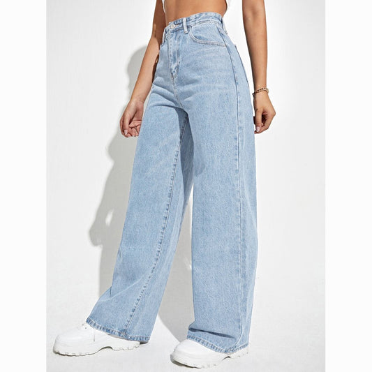 High Waist Straight Slim Denim Long Pants