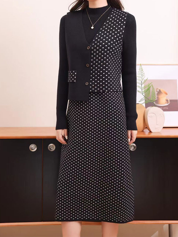 French polka dot vest suit for women