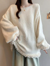 Lace Trim Patchwork Knit Sweater For Women