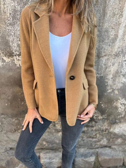 Casual woolen lapel button-down faux pocket suit jacket