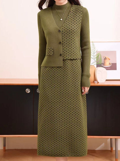French polka dot vest suit for women