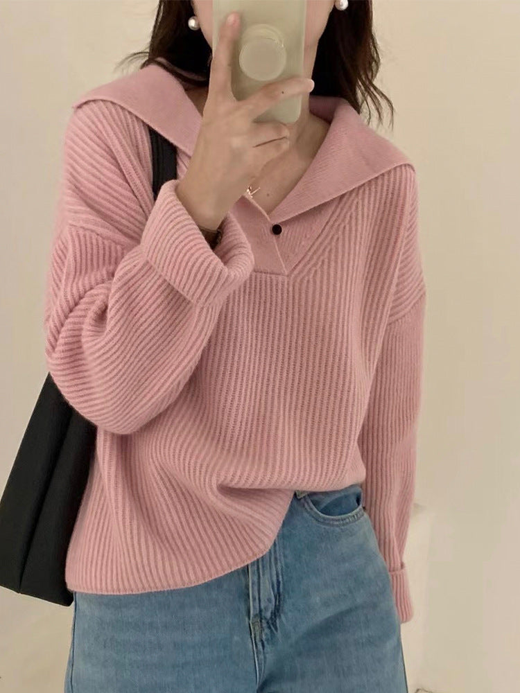 Lapel Knit Pullover Soft Loose Casual Sweater