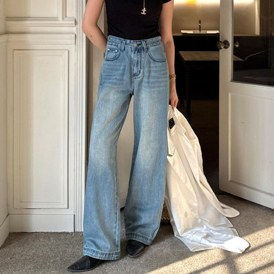 High Waist Straight Denim Pants For Women