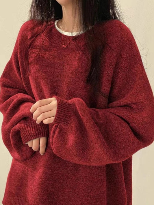 Solid Loose Knit Sweater Casual Autumn Top