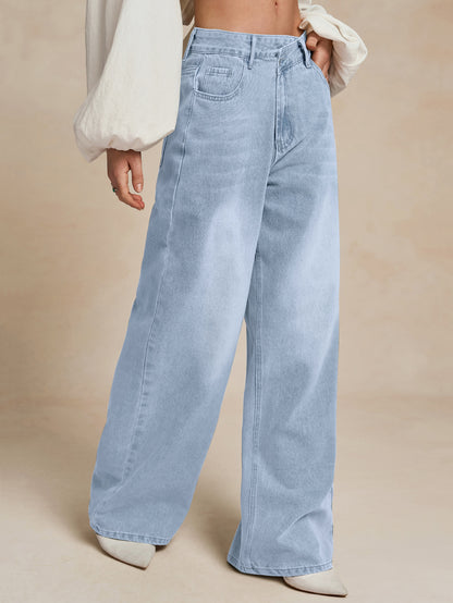 Dark Gray High Waist Loose Wide Jeans