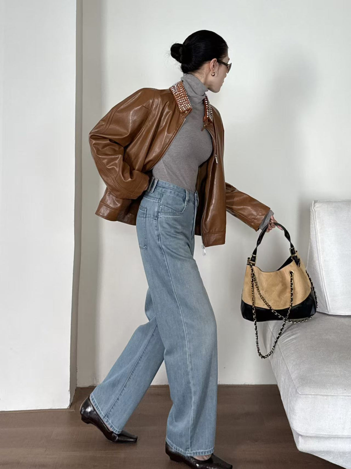 Tencel Blend Straight Leg Denim Long Pants