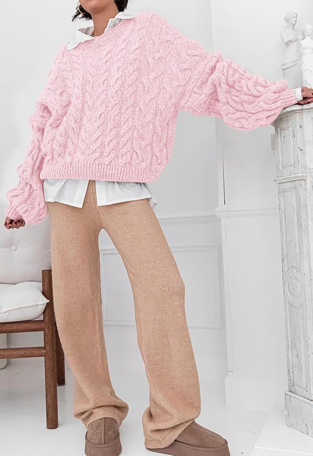 Chunky Cable Knit Loose Pullover Long Sleeve