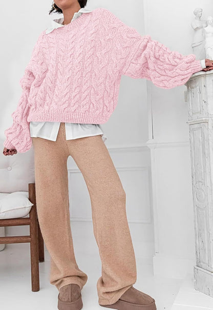 Chunky Cable Knit Loose Pullover Long Sleeve