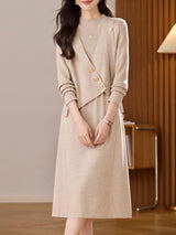 Elegant Knitted Dress Two-Piece Set for Women, Long Sleeves, Autumn and Winter