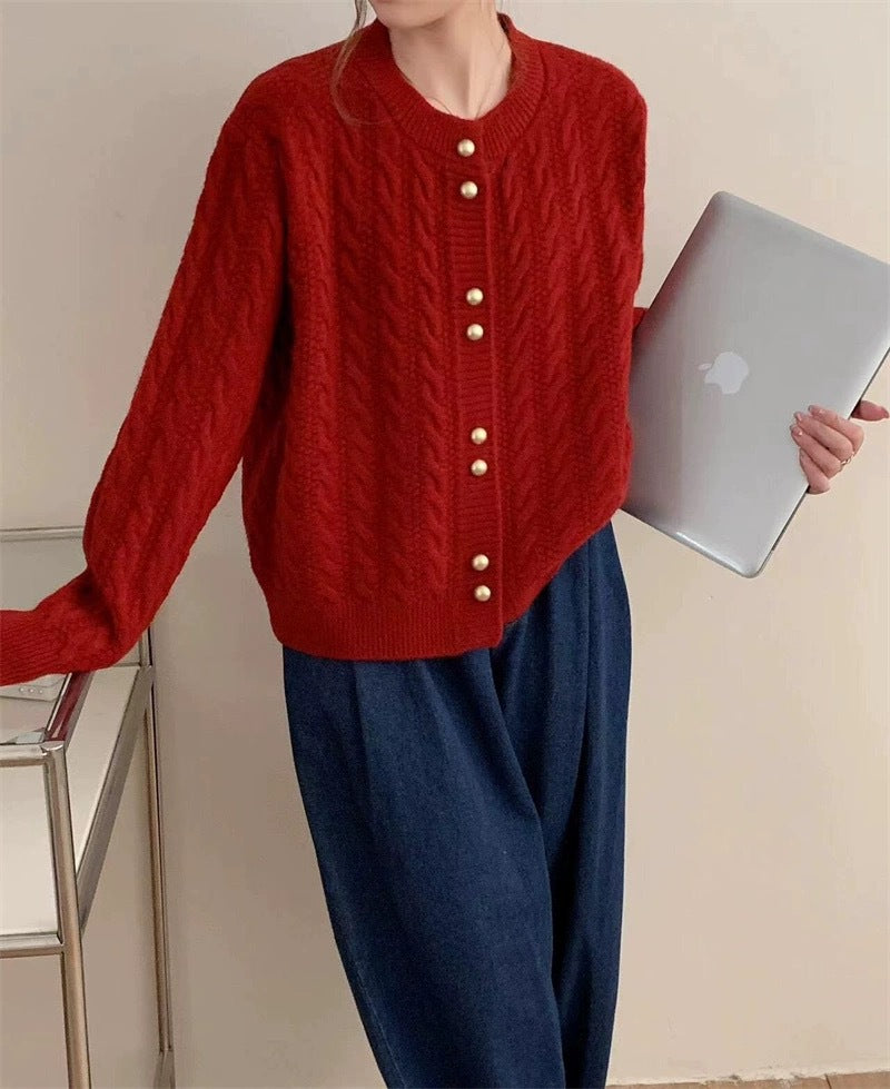 Vintage Cable Knit Cardigan With Gold Buttons