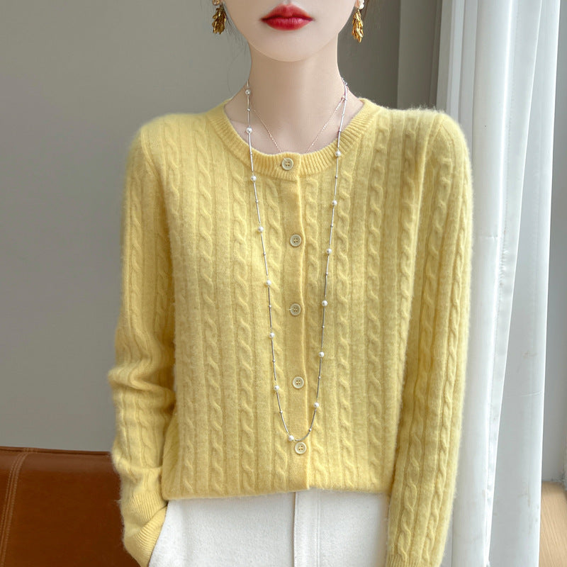 Solid Cable Knit Button Cardigan Outerwear