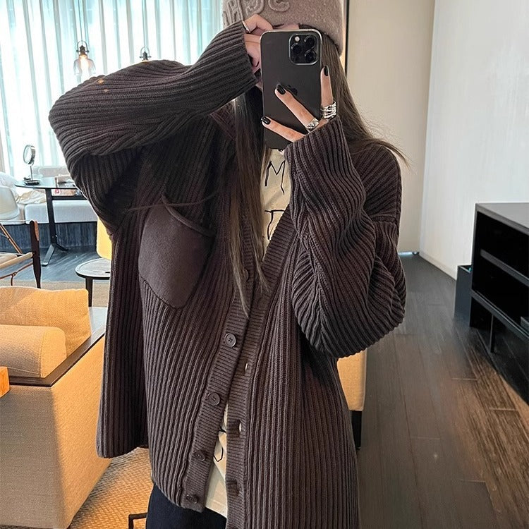 Lazy and stylish trendy women's thick and loose knit cardigan