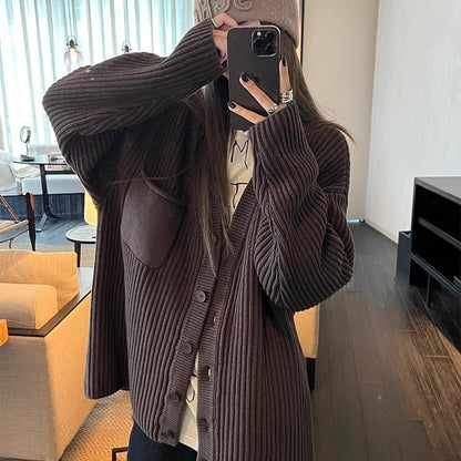 Lazy and stylish trendy women's thick and loose knit cardigan
