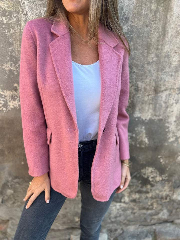 Casual woolen lapel button-down faux pocket suit jacket