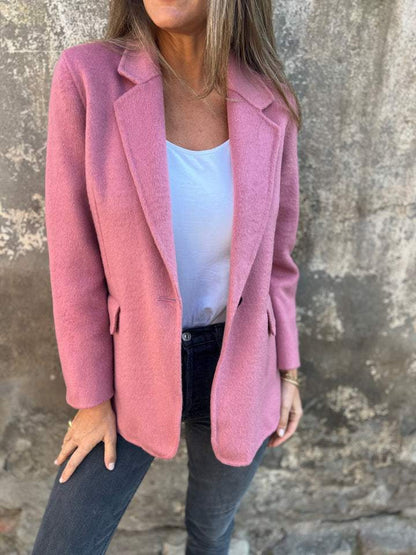 Casual woolen lapel button-down faux pocket suit jacket