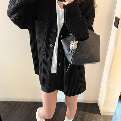 Lazy and stylish trendy women's thick and loose knit cardigan