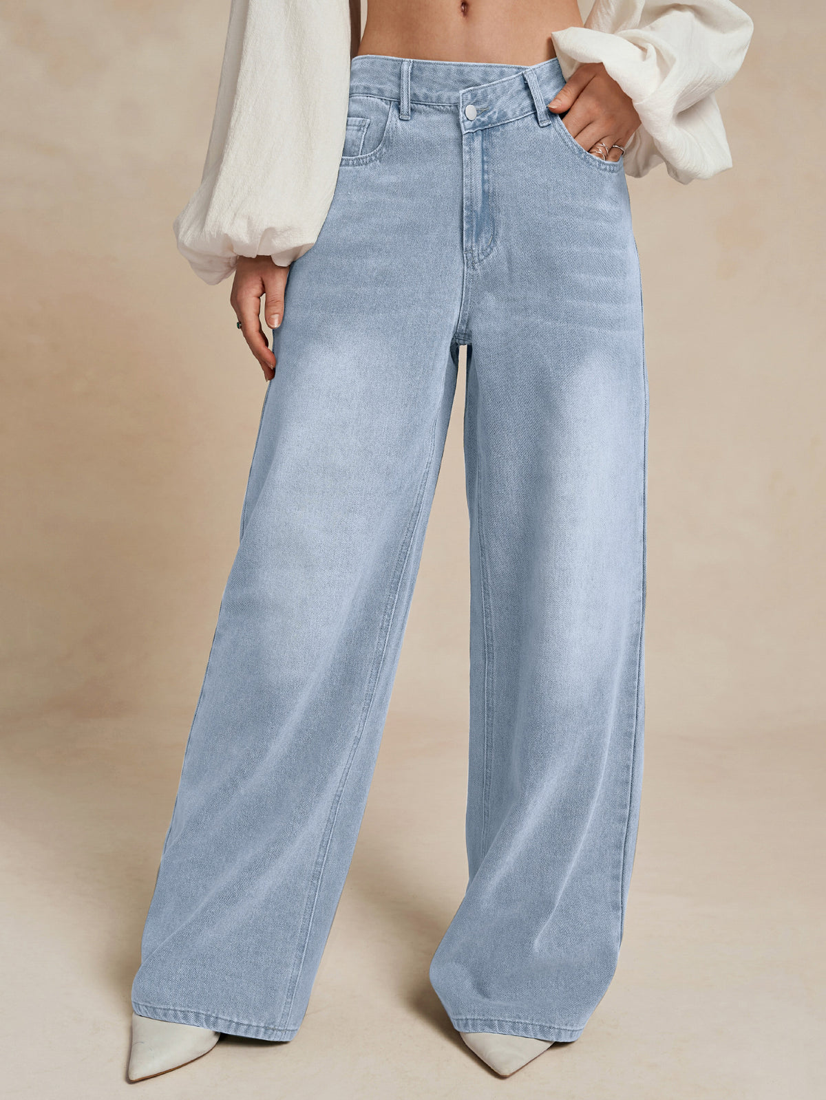 Dark Gray High Waist Loose Wide Jeans