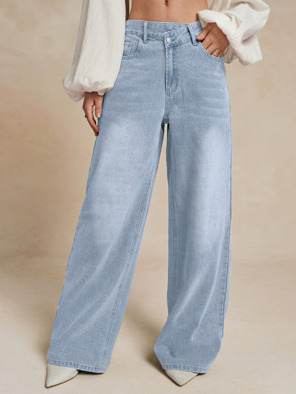 Dark Gray High Waist Loose Wide Jeans