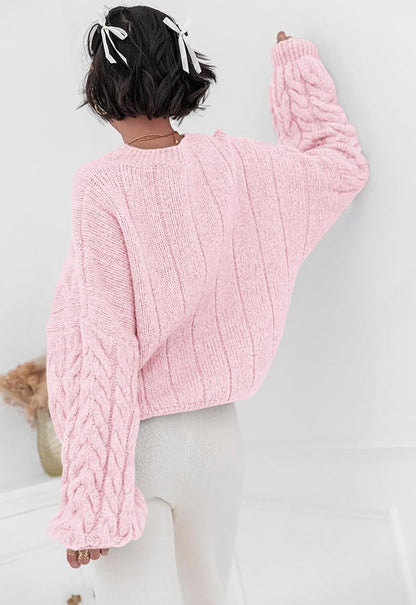 Chunky Cable Knit Loose Pullover Long Sleeve