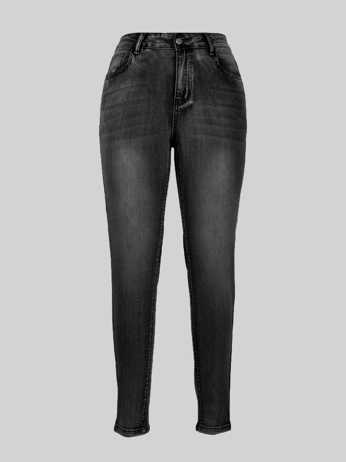 Mid Waist Slim Fit Washed Denim Pants