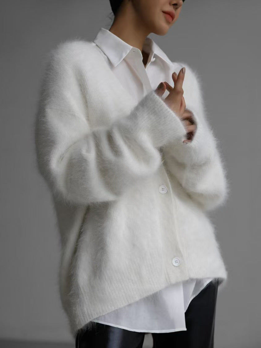 Women's Lazy and Loose Long-Sleeved V-Neck Sweater Cardigan for Autumn and Winter